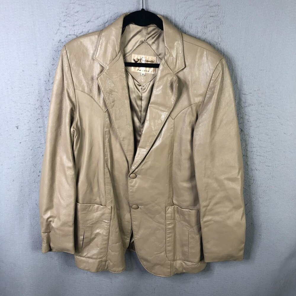 Continental Blazer Mens 44 Beige Leather Western Sport Coat Two Button USA